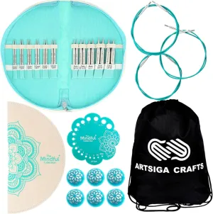 KnitPro Mindful Warmth Set 4 Inch Circular Knitting Needles Size 2.5, 4, 6, 7, 8, 9, 10, 10.75, 11, 13, 15 Interchangeable, 3 Cables & More, Fabric Case with Project Bag