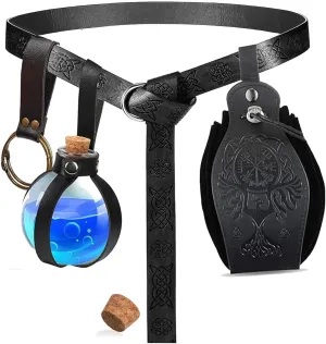 KOTORA Renaissance Costume Accessory Belt Pouch Purse Potion Bottle Belt Waist Set Retro Medieval Festival Ren Faire