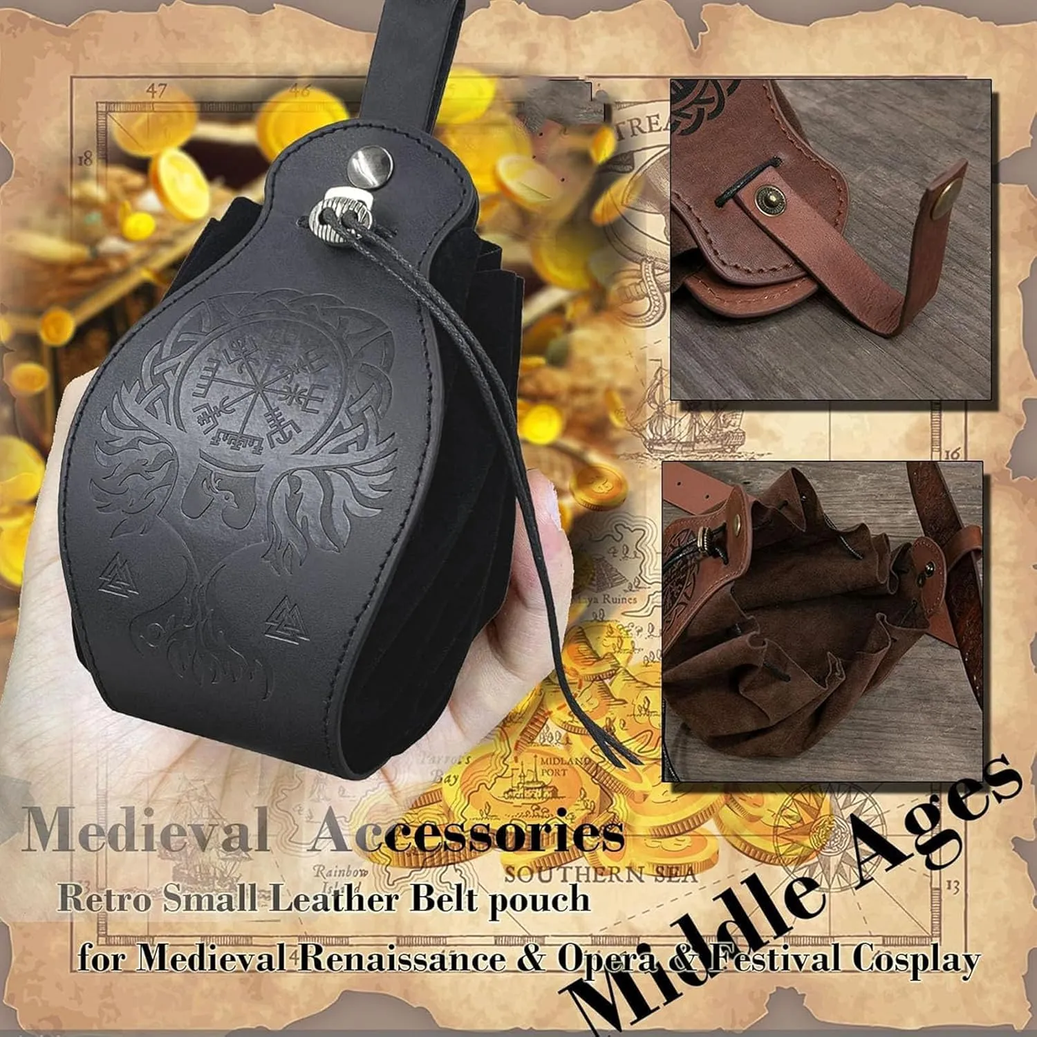 KOTORA Renaissance Costume Accessory Belt Pouch Purse Potion Bottle Belt Waist Set Retro Medieval Festival Ren Faire