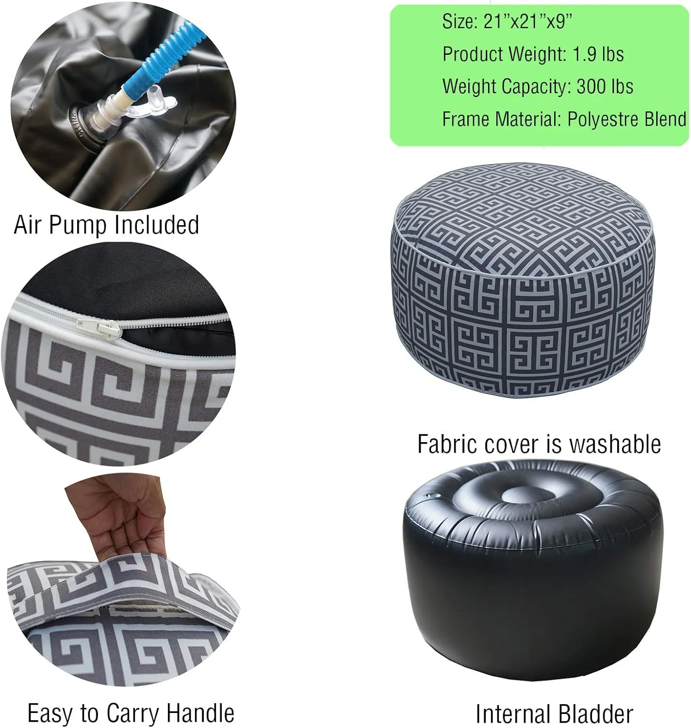 Kozyard Inflatable Ottoman Stool - Portable Round Pouf for Indoor/Outdoor Use - Perfect Small Foot Rest or Seating for Kids and Adults - Ideal for Camping or Home (Abstract Square)