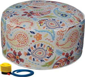 Kozyard Inflatable Ottoman Stool - Portable Round Pouf for Indoor/Outdoor Use - Perfect Small Foot Rest or Seating for Kids and Adults - Ideal for Camping or Home (Abstract Warm)