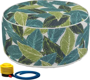 Kozyard Inflatable Ottoman Stool - Portable Round Pouf for Indoor/Outdoor Use - Perfect Small Foot Rest or Seating for Kids and Adults - Ideal for Camping or Home (Acacia Leaf)