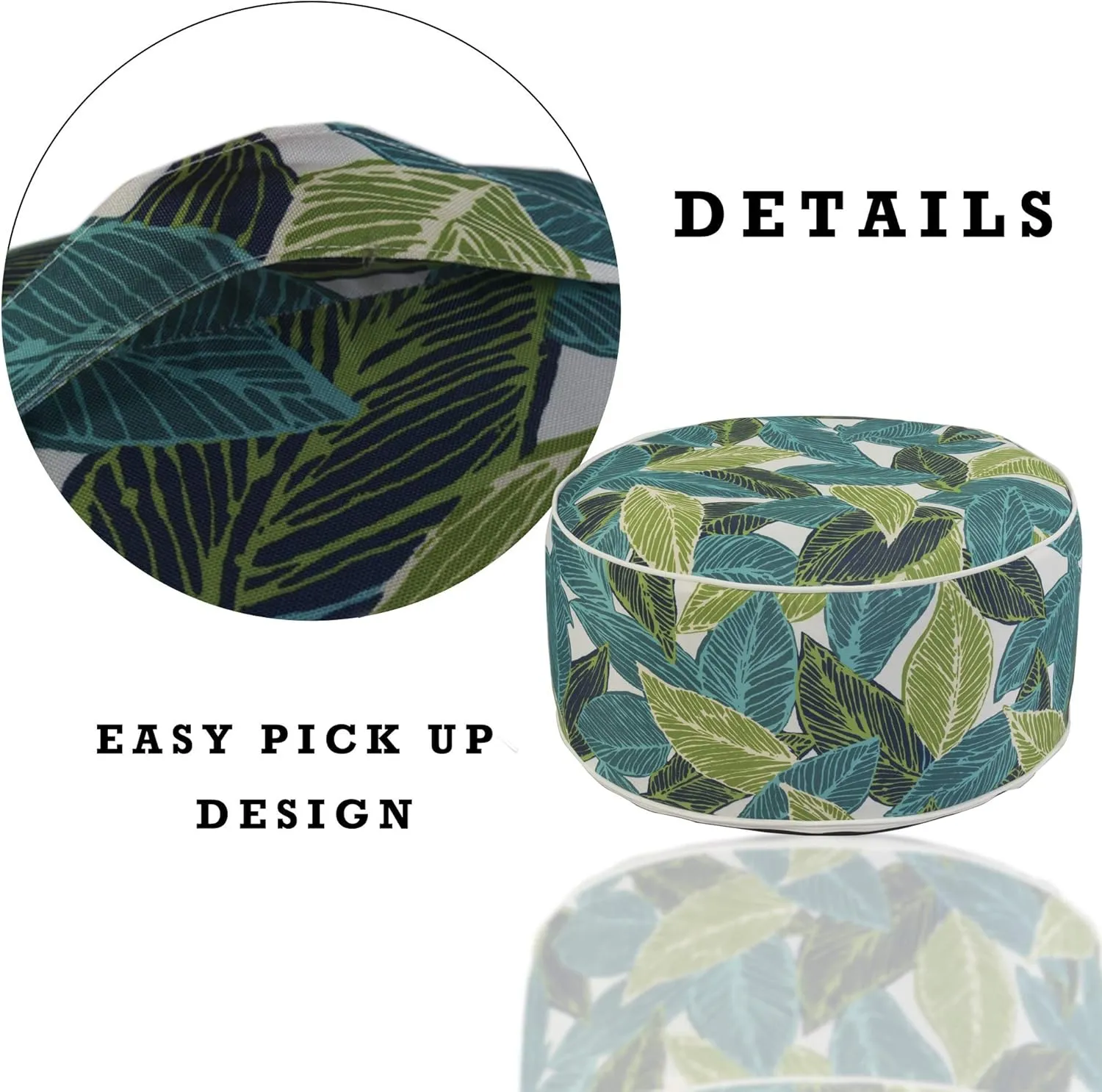 Kozyard Inflatable Ottoman Stool - Portable Round Pouf for Indoor/Outdoor Use - Perfect Small Foot Rest or Seating for Kids and Adults - Ideal for Camping or Home (Acacia Leaf)