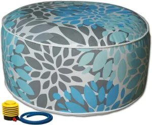 Kozyard Inflatable Ottoman Stool - Portable Round Pouf for Indoor/Outdoor Use - Perfect Small Foot Rest or Seating for Kids and Adults - Ideal for Camping or Home (Blue Pattern)