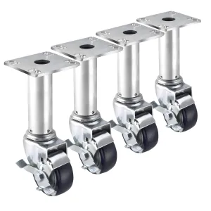 Krowne 28-117S 3" Heavy Duty Swivel Casters with Locking Wheels and Adjustable Height | Compatible with Pitco Fryers | 220 lb Capacity per Caster | Silver/Black, Metal/Polypropylene, NSF (Set of 4)