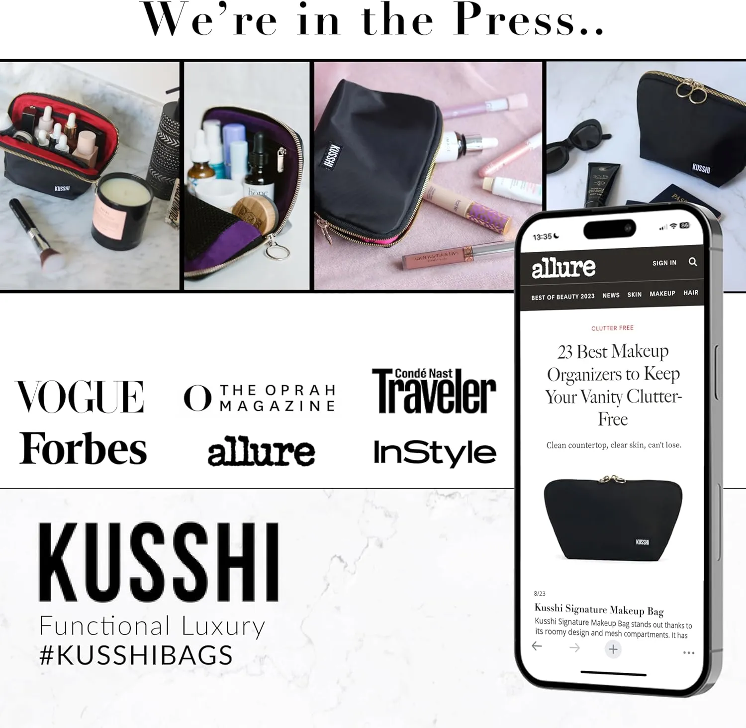 KUSSHI Neoprene Mini Makeup Pouch for Purse and Travel - Small Travel Pouch for Delicate Bottles and Beauty Items - For Foundations, Serums, Perfumes and More - Small Purse Pouch (Size L, Pink)