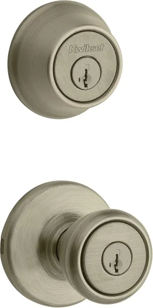 Kwikset 690T 5 SMT 6AL RCS 690 Tylo Keyed Entry Knob and Single Cylinder Deadbolt Comob Pack, Antique Brass