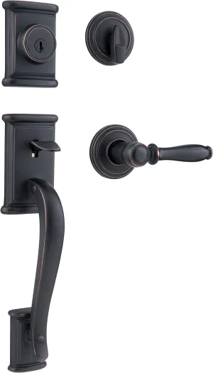 Kwikset Ashfield Front Door Lock Handle and Deadbolt Set, Entry Handleset Exterior with Interior Reversible Lever, Venetian Bronze, Pick Resistant SmartKey Rekey Deadbolt Security