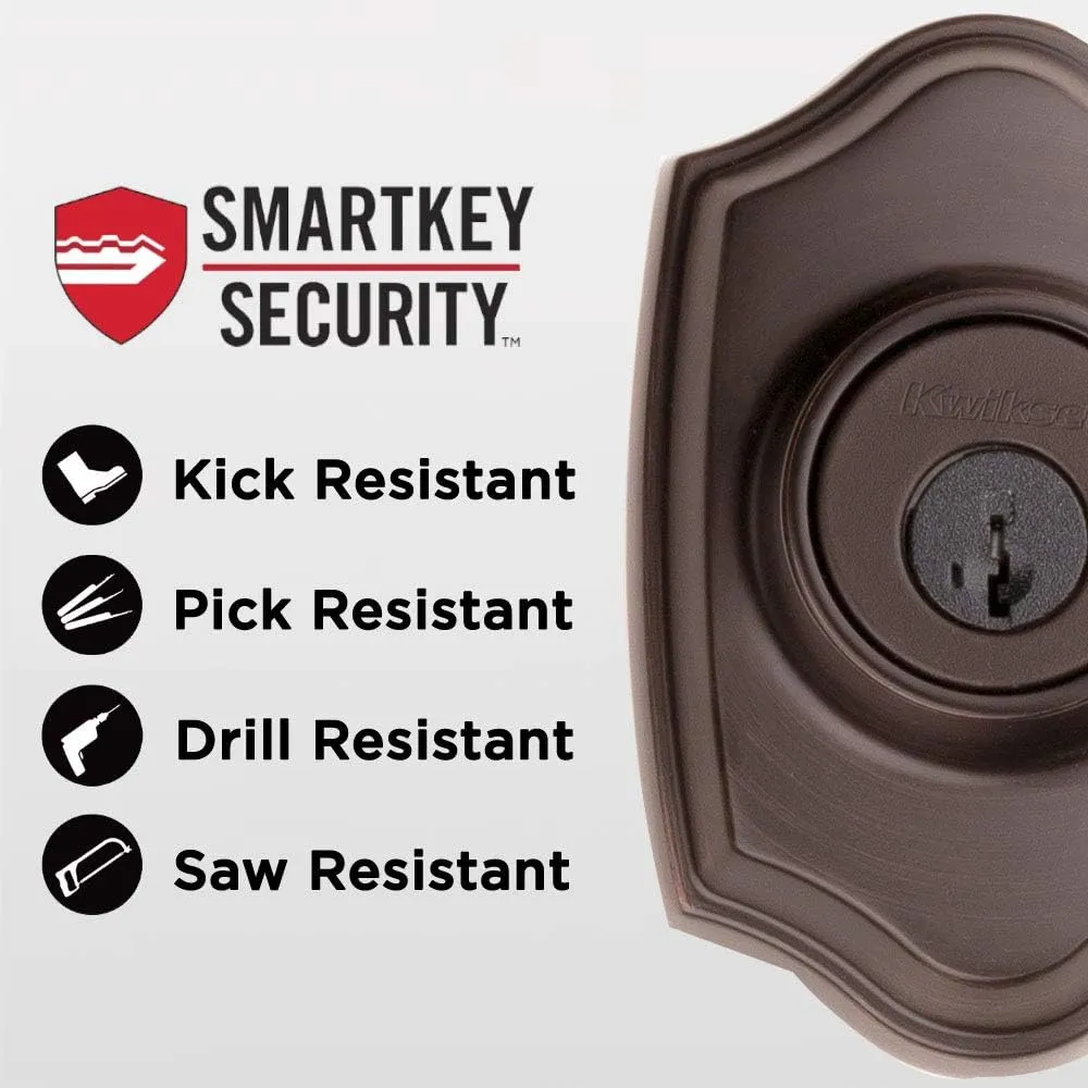 Kwikset Belleview Front Door Lock Handle and Deadbolt Set, Entry Handleset Exterior with Interior Door Knob, Venetian Bronze, Pick Resistant SmartKey Rekey Deadbolt Security, Brown