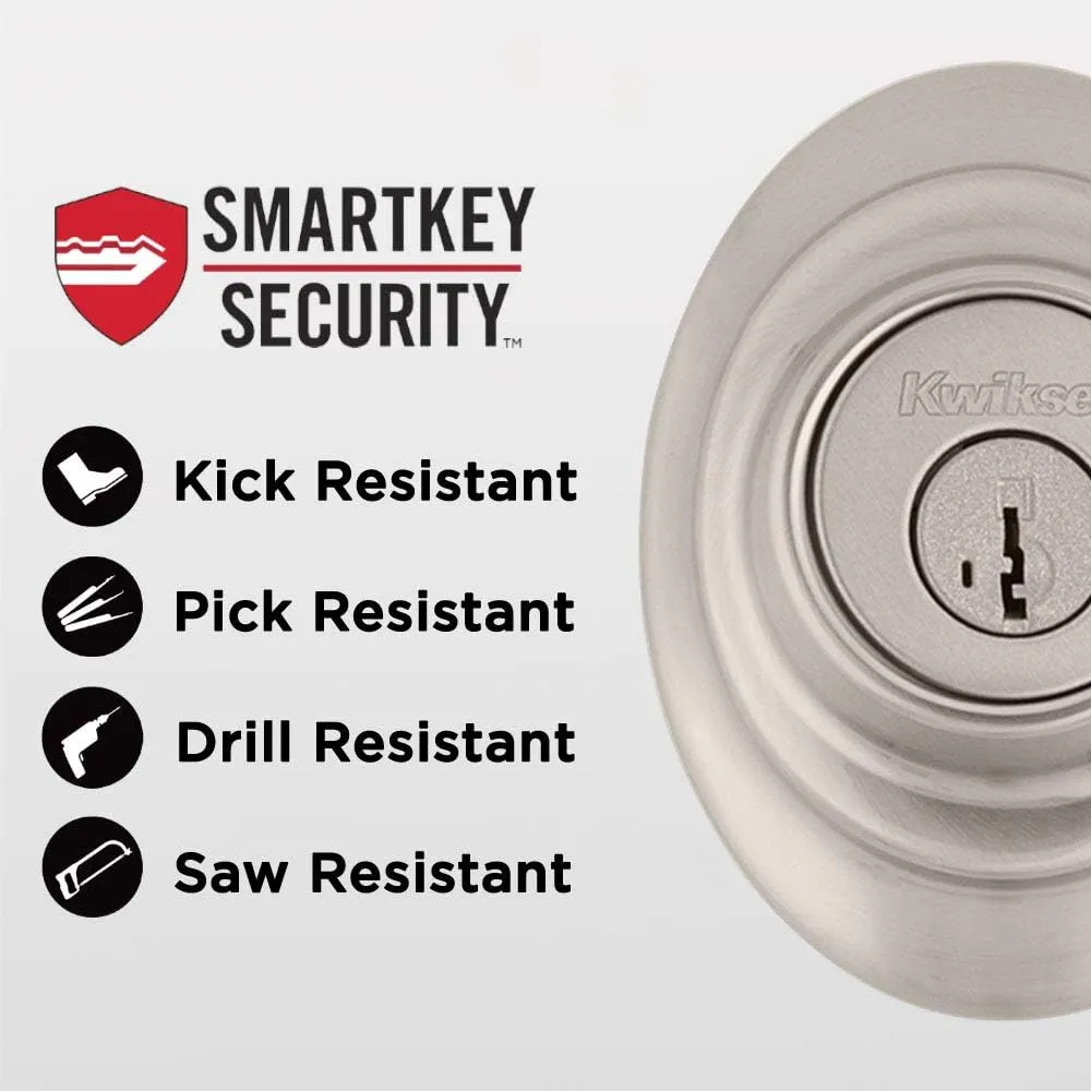 Kwikset Dakota Front Door Lock Handle and Deadbolt Set, Entry Handleset Exterior with Interior Door Knob, Satin Nickel, Pick Resistant SmartKey Rekey Deadbolt Security