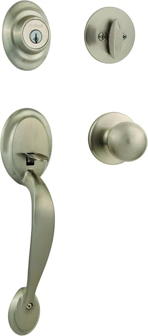 Kwikset Dakota Front Door Lock Handle and Deadbolt Set, Entry Handleset Exterior with Interior Door Knob, Satin Nickel, Pick Resistant SmartKey Rekey Deadbolt Security