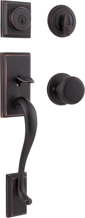Kwikset Hawthorne Front Door Lock Handle and Deadbolt Set, Entry Handleset Exterior with Interior Door Knob, Venetian Bronze, Pick Resistant SmartKey Rekey Deadbolt Security, with Microban Protection