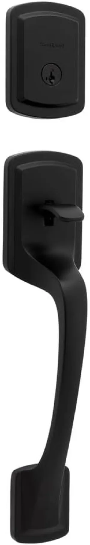 Kwikset Prague Front Door Lock Handle and Deadbolt Set, Entry Handleset Exterior with Interior Door Knob, Matte Black, Pick Resistant SmartKey Rekey Deadbolt Security, 98180-026
