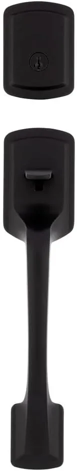 Kwikset Prague Front Door Lock Handle and Deadbolt Set, Entry Handleset Exterior with Interior Door Knob, Matte Black, Pick Resistant SmartKey Rekey Deadbolt Security, 98180-026