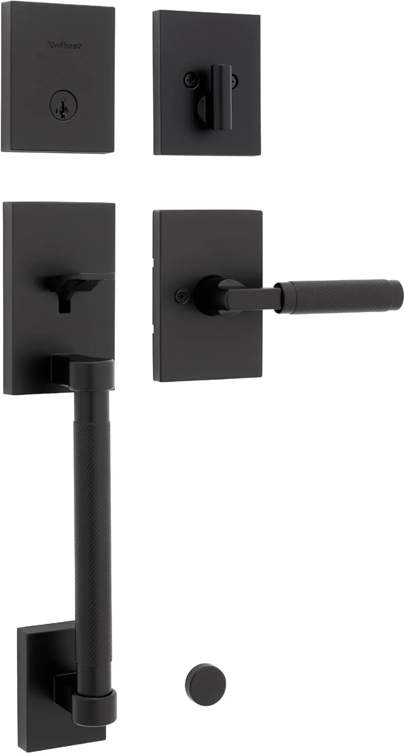 Kwikset Prava Front Door Handle and Deadbolt Set, Entry Handleset Exterior with Interior Reversible Lever, Matte Black, Pick Resistant SmartKey Rekey Deadbolt Security, with Microban Protection