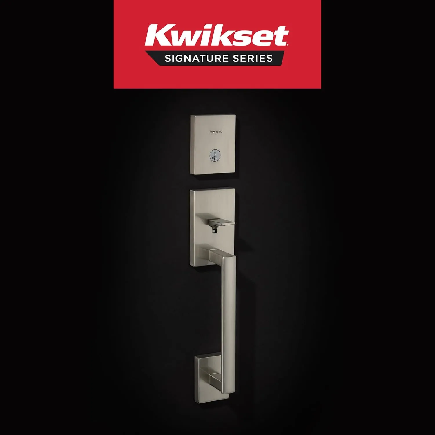 Kwikset San Clemente Front Door Lock Handle and Deadbolt Set, Entry Handleset Exterior with Interior Reversible Lever, Satin Nickel, Pick Resistant SmartKey Rekey Deadbolt Security