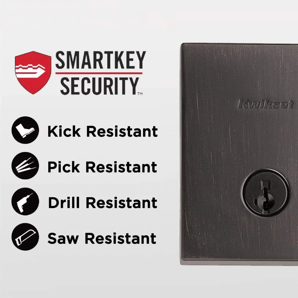 Kwikset San Clemente Front Door Lock Handle and Deadbolt Set, Entry Handleset Exterior with Interior Reversible Lever, Venetian Bronze, Pick Resistant SmartKey Rekey Deadbolt Security