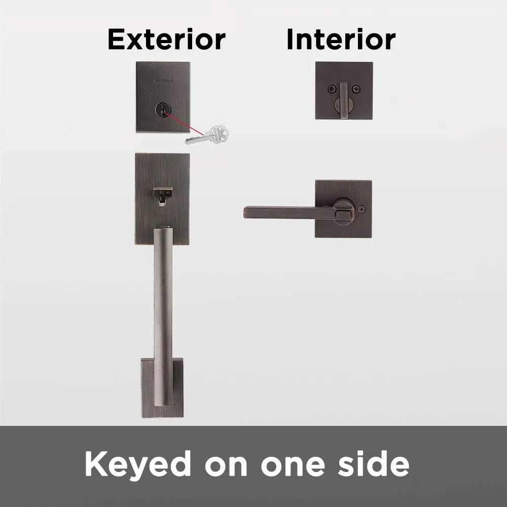 Kwikset San Clemente Front Door Lock Handle and Deadbolt Set, Entry Handleset Exterior with Interior Reversible Lever, Venetian Bronze, Pick Resistant SmartKey Rekey Deadbolt Security