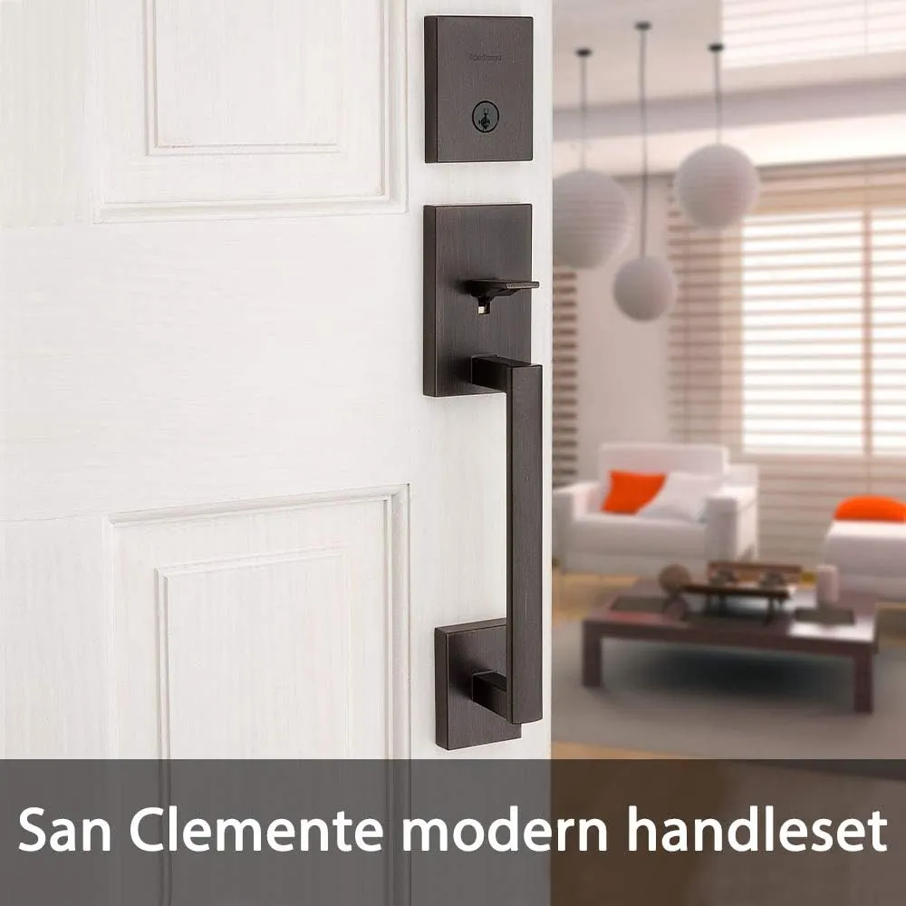 Kwikset San Clemente Front Door Lock Handle and Deadbolt Set, Entry Handleset Exterior with Interior Reversible Lever, Venetian Bronze, Pick Resistant SmartKey Rekey Deadbolt Security