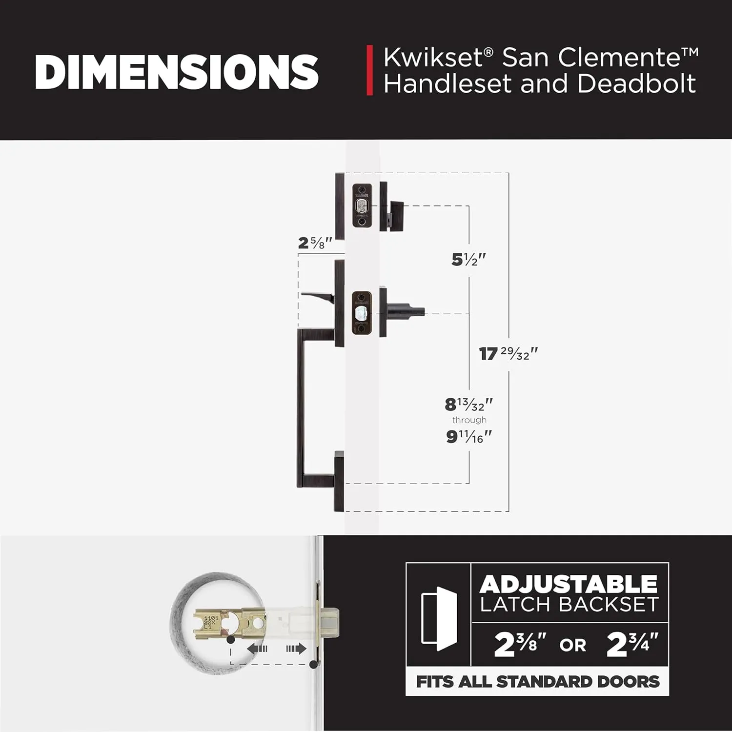 Kwikset San Clemente Front Door Lock Handle and Deadbolt Set, Entry Handleset Exterior with Interior Reversible Lever, Venetian Bronze, Pick Resistant SmartKey Rekey Deadbolt Security