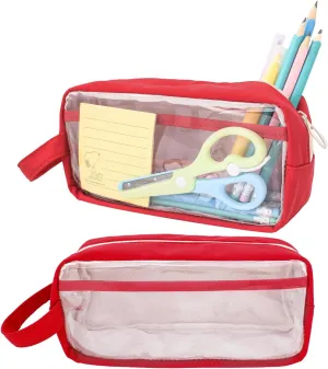 Large Capacity Pen Bag, Organizer, Multiple Compartments, Water Resistant, for Office, Travel, Arts and Crafts(RED)