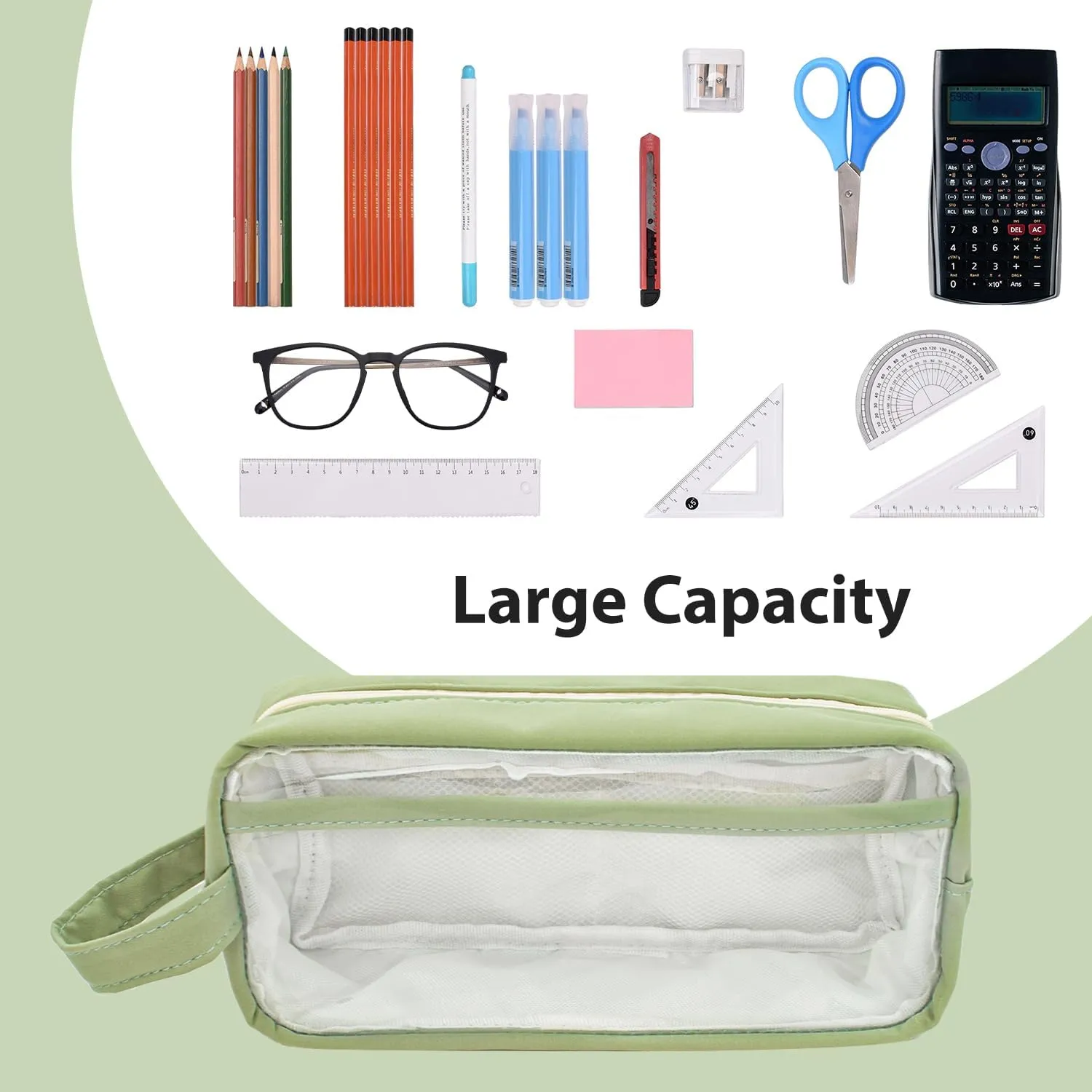 Large Capacity Pen Bag, Organizer, Multiple Compartments, Water Resistant, for Office, Travel, Arts and Crafts(RED)