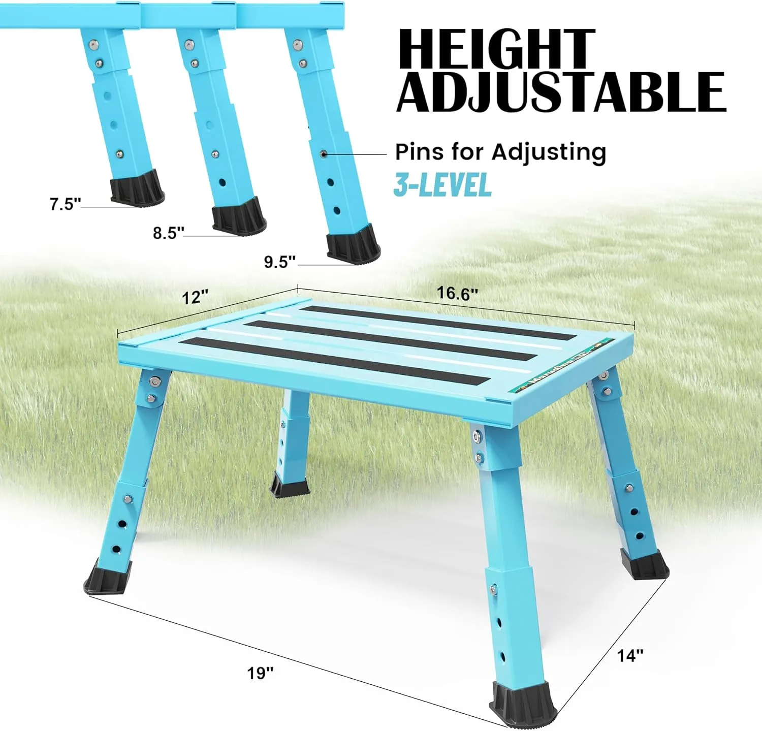 Large Platform RV Steps, 3-Level Adjustable Height Aluminum Folding Step Stool, Light Folding Anti-skidding RV Step, Supports Up to 1,000 lb (17.5" X 13.5" Large Platform)
