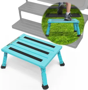 Large Platform RV Steps, 3-Level Adjustable Height Aluminum Folding Step Stool, Light Folding Anti-skidding RV Step, Supports Up to 1,000 lb (17.5" X 13.5" Large Platform)