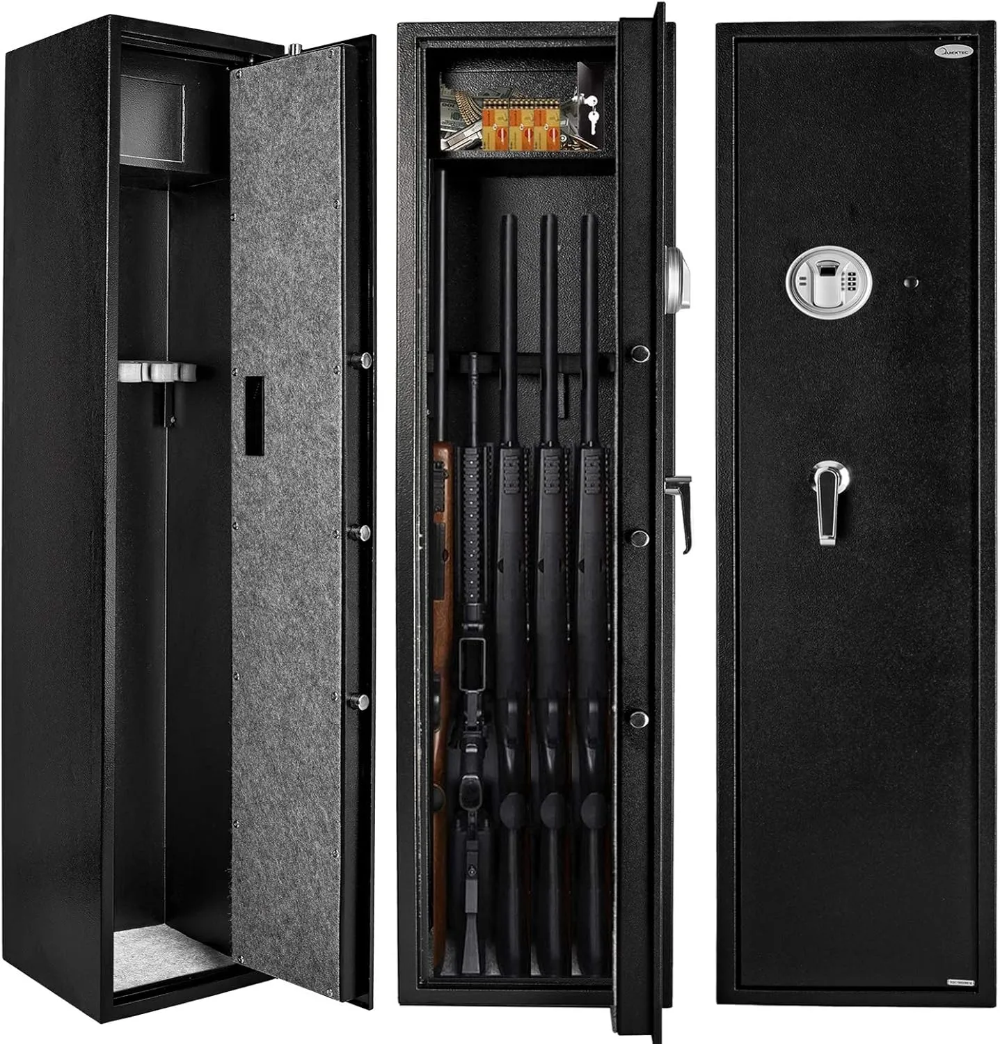 Larger and Deeper Rifle Safe, New and Improved Gun Safe for 5-6 Rifles and Shotguns for Home, Quick Access Gun Cabinet (w or w/o Scope) with Lockbox Silent Mode