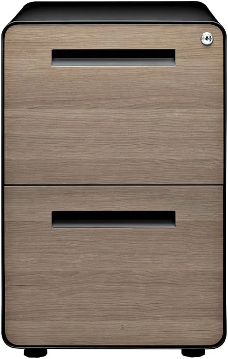 Laura Davidson Furniture Stockpile 2 Drawer Mobile File Cabinet with Lock - Under Desk Metal Filing Cabinet, Legal/Letter File Folders, Wheels and Stationary Feet, Pre-Assembled, Black/Wood