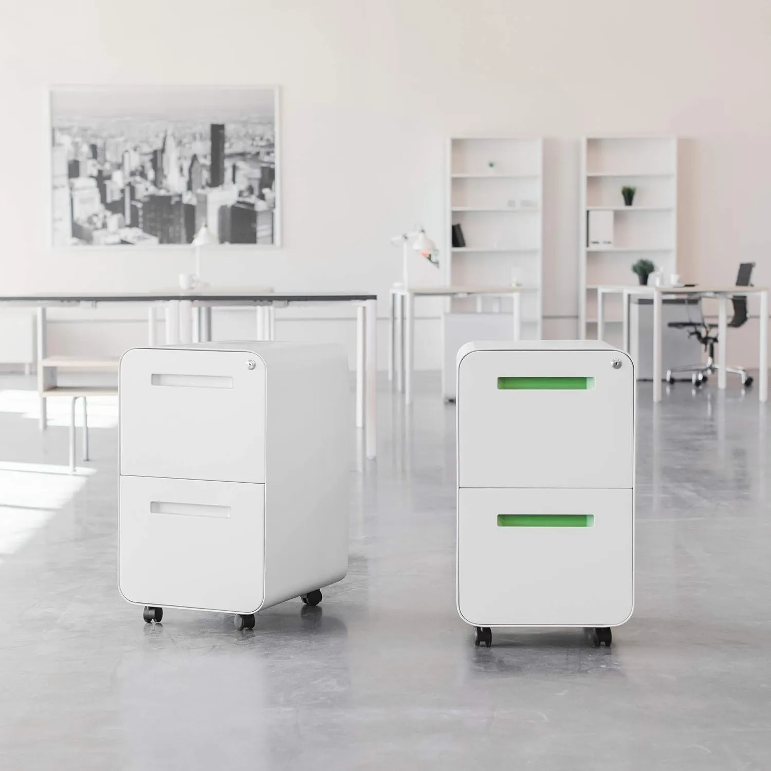 Laura Davidson Furniture Stockpile 2 Drawer Mobile File Cabinet with Lock - Under Desk Metal Filing Cabinet, Legal/Letter File Folders, Wheels and Stationary Feet, Pre-Assembled, White
