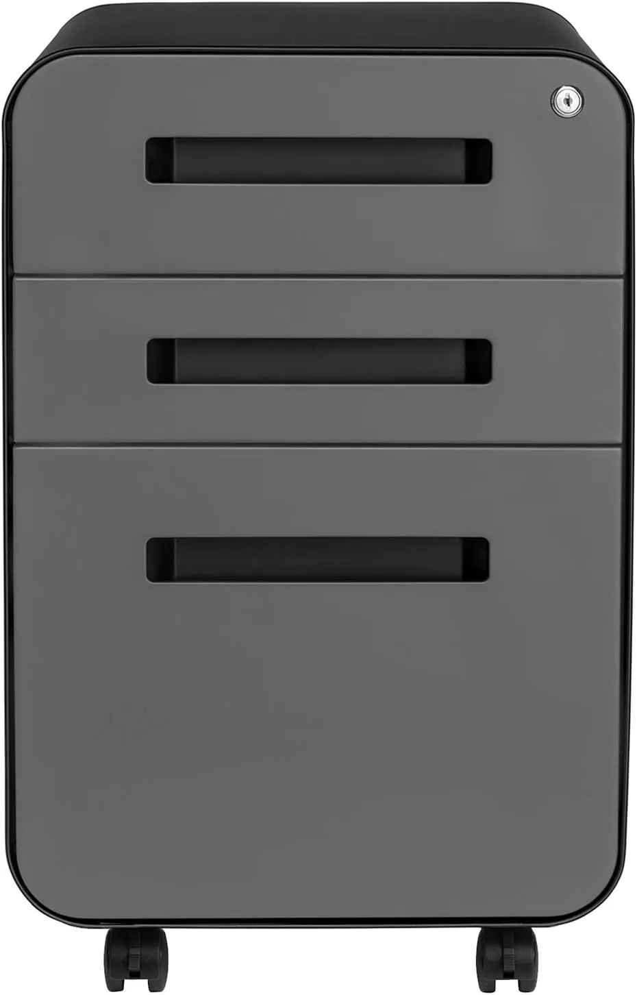 Laura Davidson Furniture Stockpile 3 Drawer File Cabinet with Lock - Under Office Desk Metal Filing Cabinet, Legal/Letter File Folders, Wheels and Stationary Feet, Pre-Assembled, Black/Grey