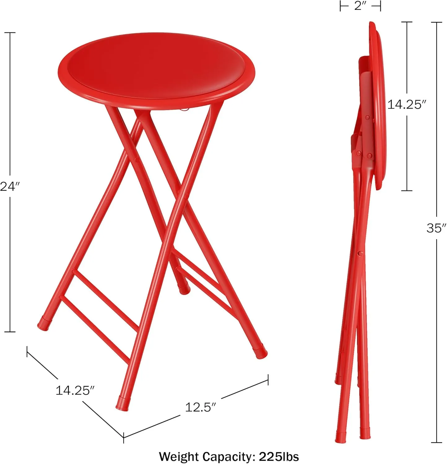 Lavish Home Folding Stool Set - Set of Four 24-Inch Padded Stools with 225lb Capacity for Kitchen, Dorm, or Rec Room - Portable Stools for Adults - Collapsible Sitting Stool Set for Seating (Red)
