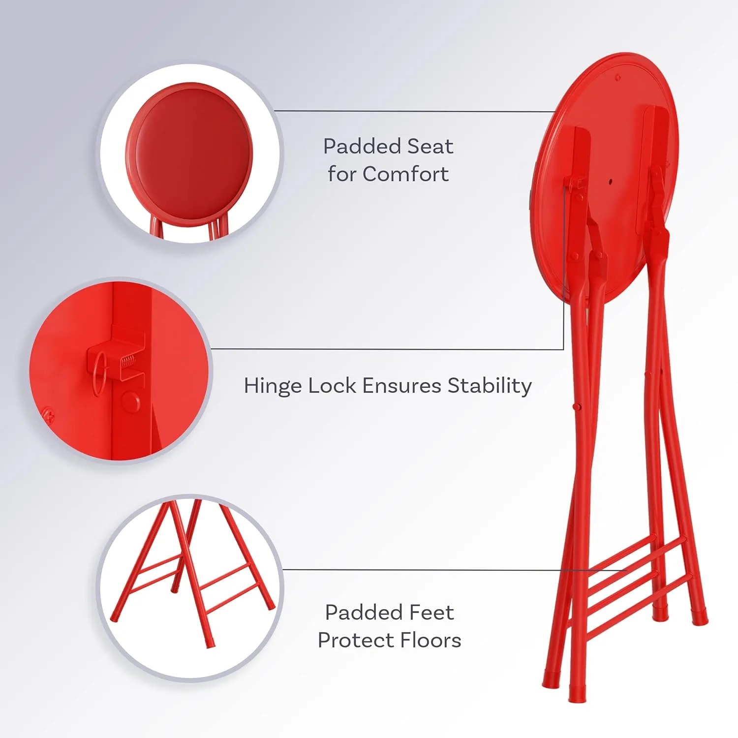 Lavish Home Folding Stool Set - Set of Four 24-Inch Padded Stools with 225lb Capacity for Kitchen, Dorm, or Rec Room - Portable Stools for Adults - Collapsible Sitting Stool Set for Seating (Red)