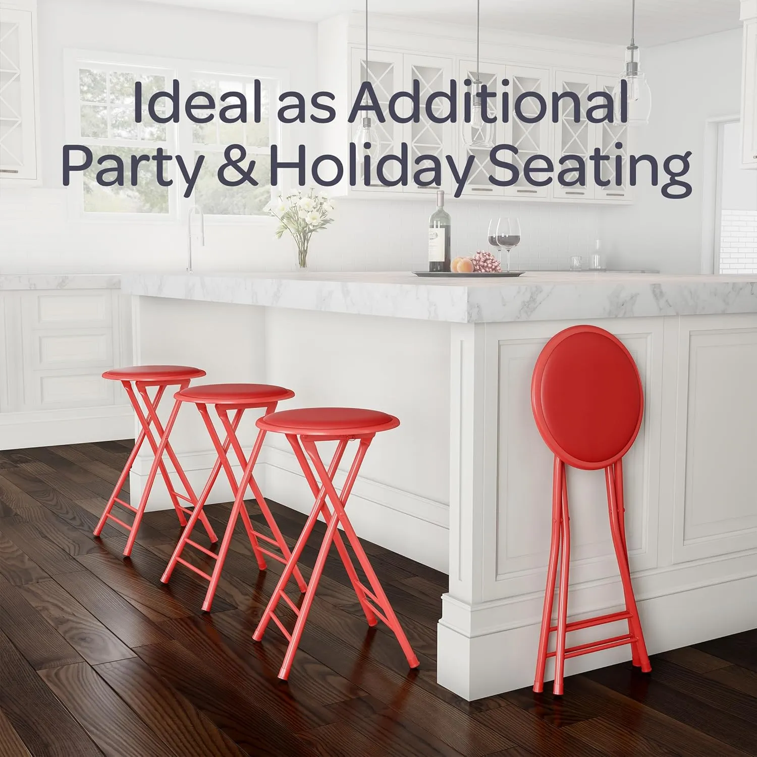 Lavish Home Folding Stool Set - Set of Four 24-Inch Padded Stools with 225lb Capacity for Kitchen, Dorm, or Rec Room - Portable Stools for Adults - Collapsible Sitting Stool Set for Seating (Red)