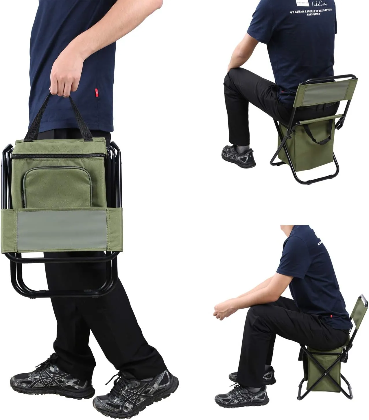 LEADALLWAY Fishing Chair with Cooler Bag Compact Fishing Stool Foldable Camping Chair