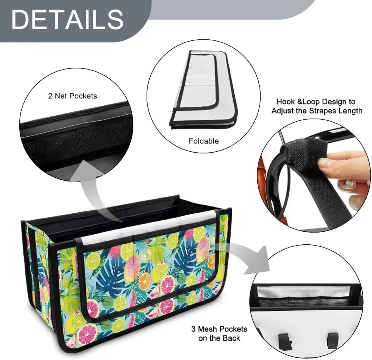 Lemon Leaves Hand-Free Carry Storage Bag for Universal Walkers Folding Walker Accessories Bag Mobility Aid Accessory Pouch for Elderly Senior