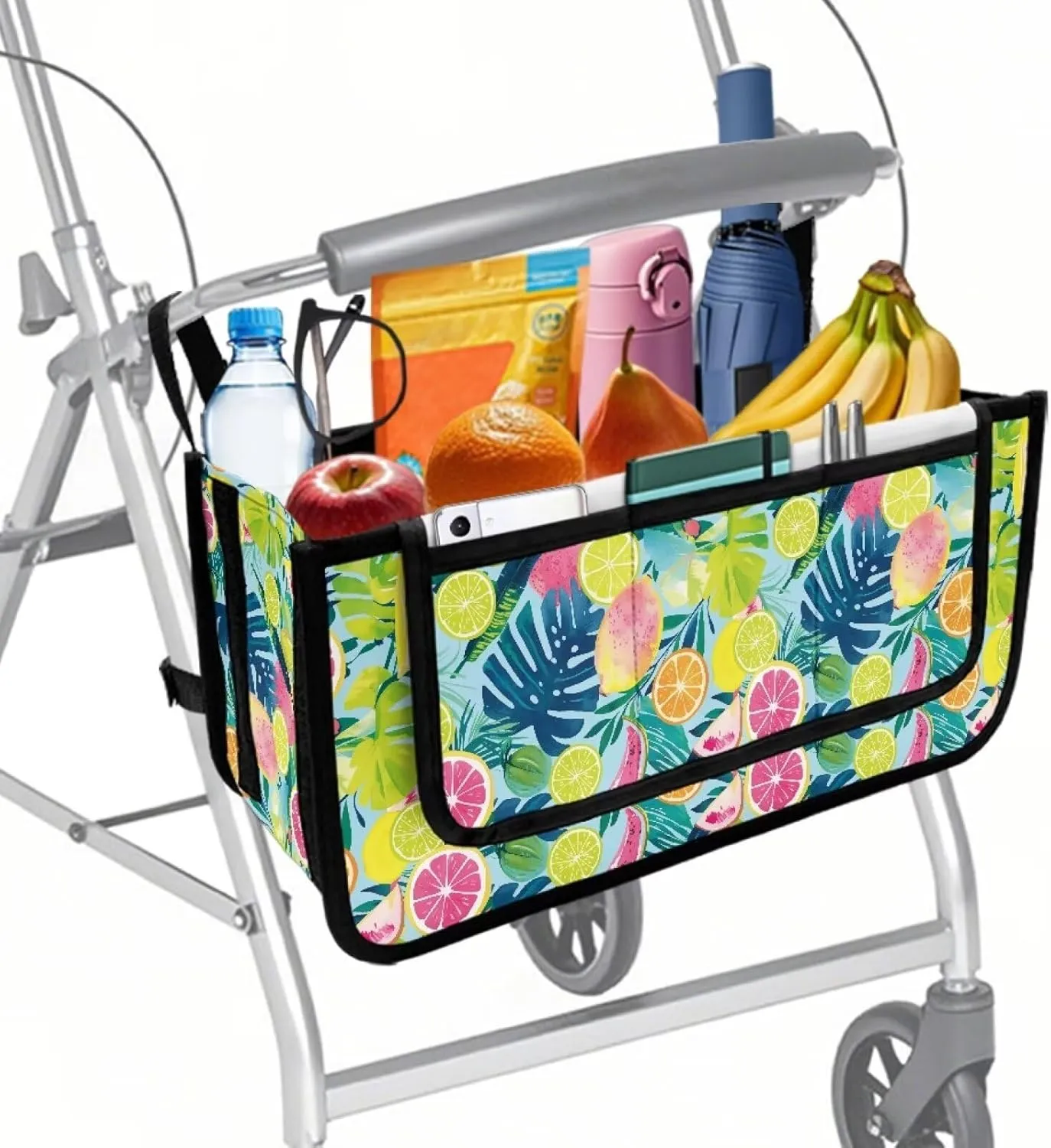 Lemon Leaves Hand-Free Carry Storage Bag for Universal Walkers Folding Walker Accessories Bag Mobility Aid Accessory Pouch for Elderly Senior