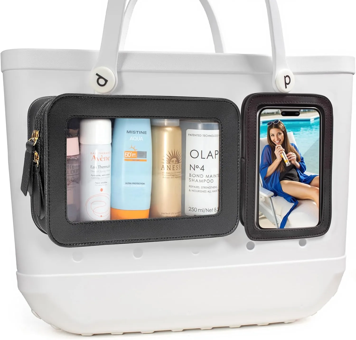 LETGO 2 Packs Clear Pouch Bag Accessories for Bogg Bag Insert Bags Travel Clear Toiletry Organizer Divider Storage Inner Pouch Phone Holder for Bogg Bags Accessories (Black)