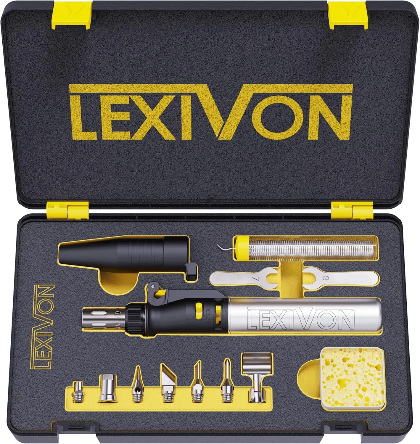 LEXIVON Butane Soldering Iron Multi-Purpose Kit | Cordless Self-Igniting Adjustable Flame 7-Tip Set | Pro-Grade (LX-770)