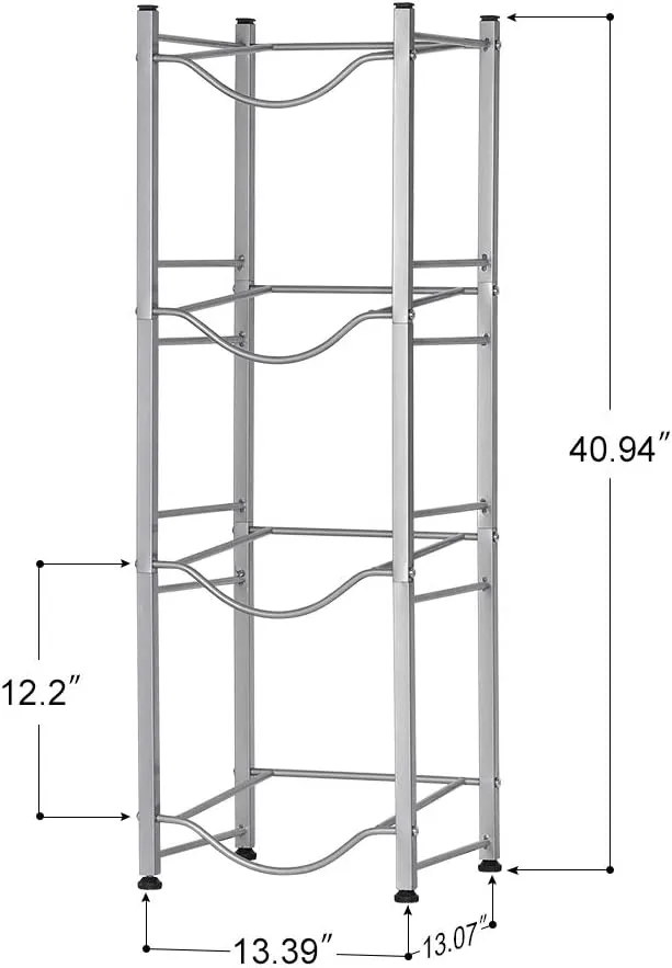 LIANTRAL Water Cooler Jug Rack, 5 Gallon Water Jug Holder Water Bottle Storage Rack, 5 gallon water bottle holder, water jug holder, 4 Tiers, Silver
