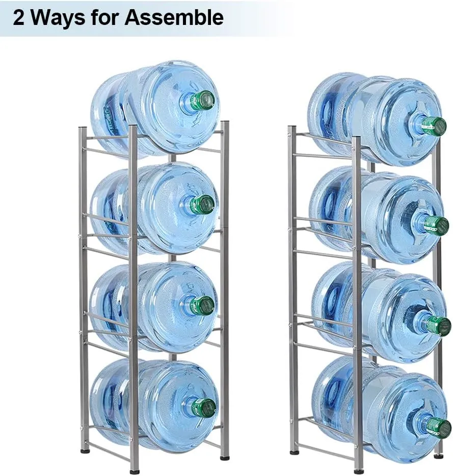 LIANTRAL Water Cooler Jug Rack, 5 Gallon Water Jug Holder Water Bottle Storage Rack, 5 gallon water bottle holder, water jug holder, 4 Tiers, Silver