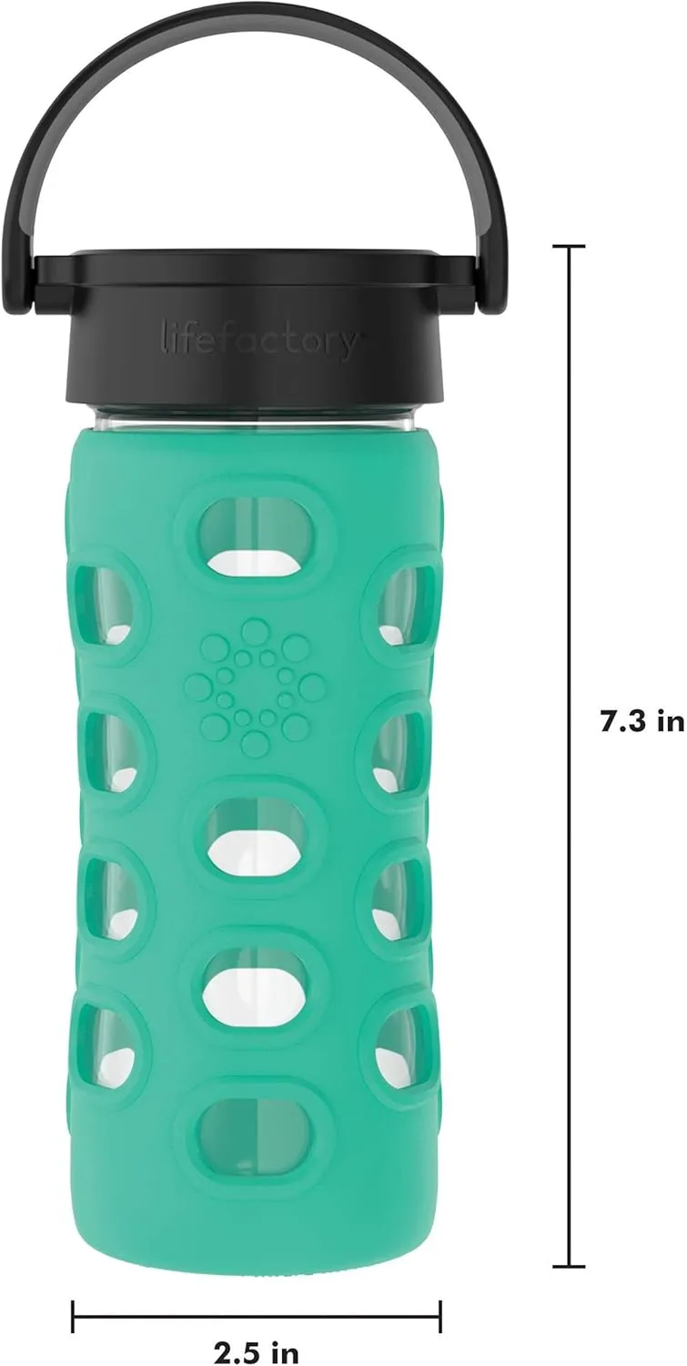 Lifefactory 12-Ounce BPA-Free Glass Water Bottle with Classic Cap and Protective Silicone Sleeve, Kale