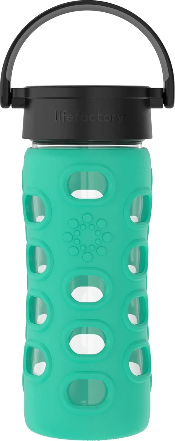 Lifefactory 12-Ounce BPA-Free Glass Water Bottle with Classic Cap and Protective Silicone Sleeve, Kale