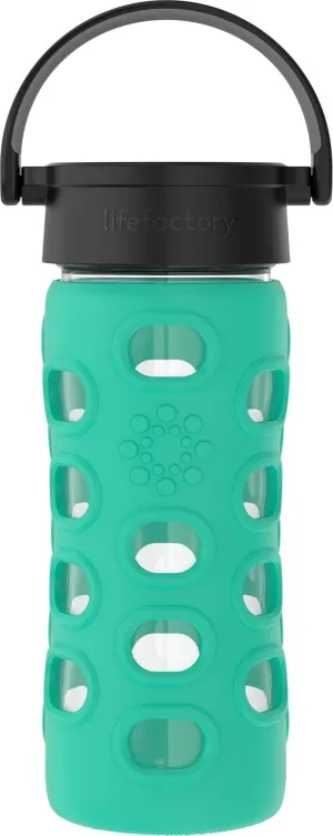 Lifefactory 12-Ounce BPA-Free Glass Water Bottle with Classic Cap and Protective Silicone Sleeve, Kale