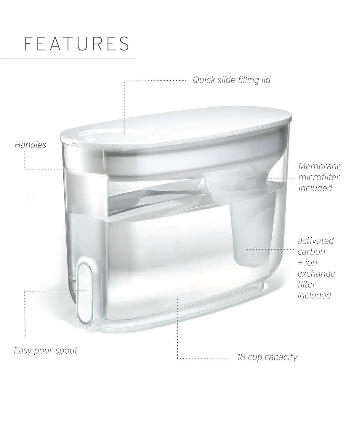 LifeStraw Home – Water Filter Dispenser, 18-Cup, BPA-Free Plastic, Tested to Protect Against Bacteria, Parasites, Microplastics, Lead, Mercury, and a Variety of Chemicals