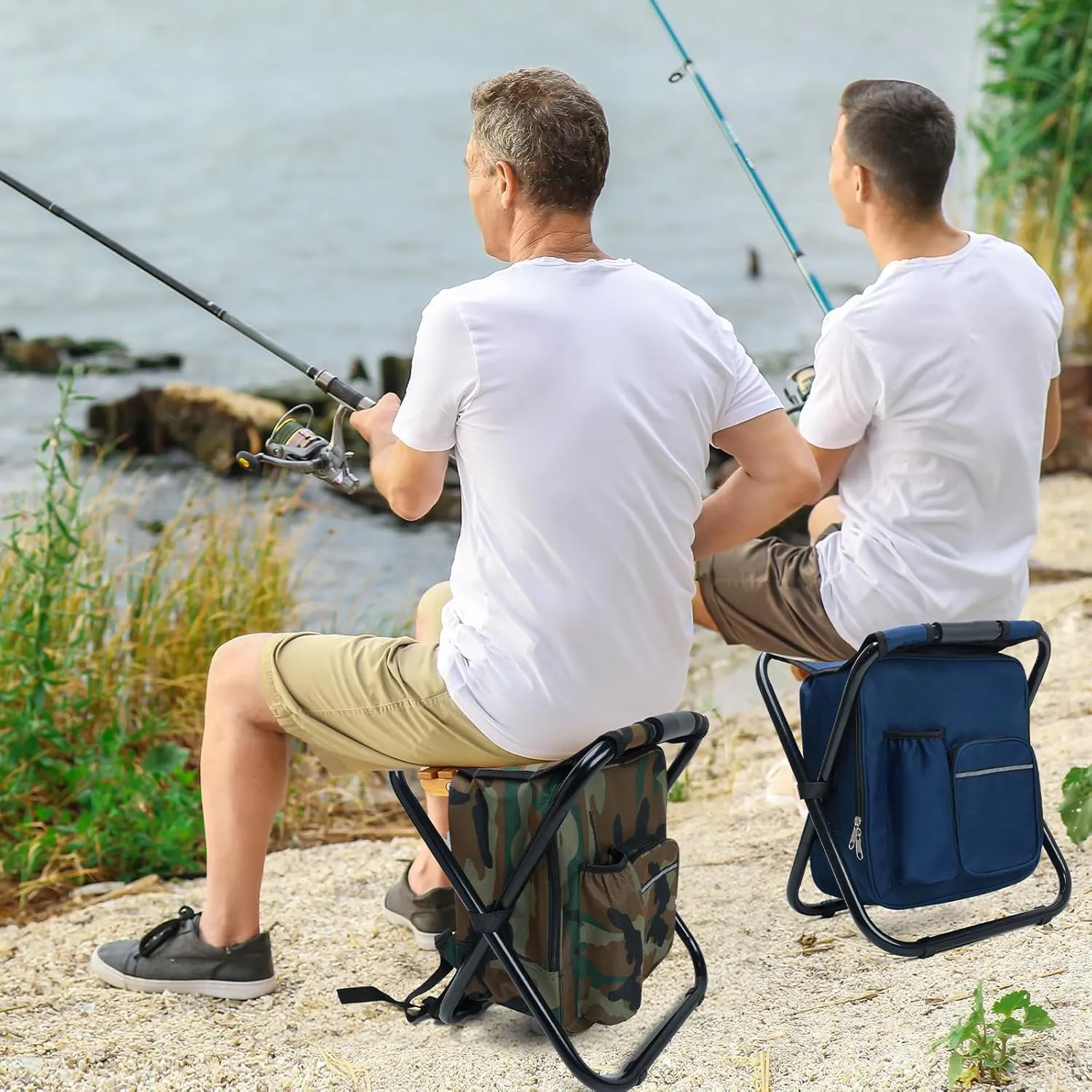 Lightweight Backpack Cooler Chair, Folding Camping Stool with 15L Integrated Cooler Bag for Adults Heavy Duty 350lbs, Portable Foot Rest for Travel Fishing Hiking
