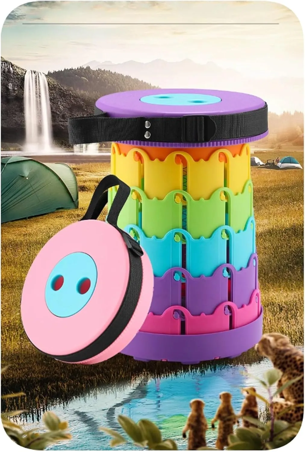 Lightweight Folding Stool, Retractable Stool, Load-Bearing 330 Pounds, Suitable for Fishing, Family Gatherings, Camping, Waiting for The Bus or Subway(Purple)