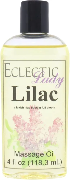 Lilac Massage Oil, 4 oz, With Sweet Almond Oil and Jojoba Oil, Preservative Free, Perfect for Aromatherapy and Relaxation