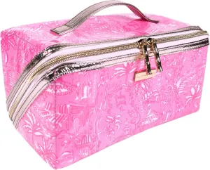 Lilly Pulitzer Travel Cosmetic Case, Lay Flat Zipper Carryall Pouch with Wipeable Lining (Palm Beach Playground)
